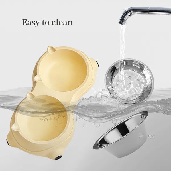 Anti Slip Base Double Cat Food Bowl, White Stainless Steel Food And Water Bowl, Easy To Clean And Detachable Design, Cat And Dog Pet Feeder