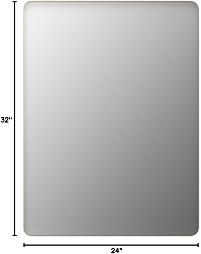LOAAO 24X32 Inch Brushed Nickel Bathroom Mirror, Rounded Rectangle Silver Metal
