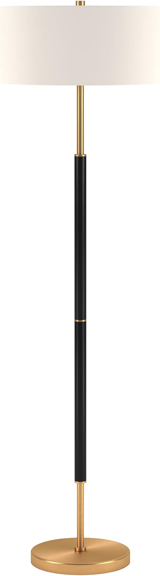 Henn&Hart 2-Light Floor Lamp with Fabric Shade in Matte Black/Brass/White, Floor Lamp for Home Office, Bedroom, Living Room, 61" Tall
