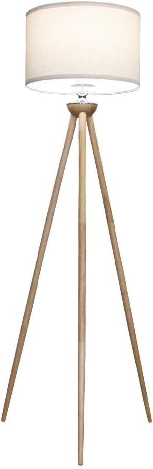 Floor Lamp with Off-White Fabric Lampshade, Nordic Standing lamp, Wood Tripod Floor Lamp for Living Room, Bedroom, Office, Study Room
