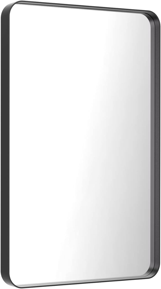 LOAAO 28X36 Inch Black Metal Framed Bathroom Mirror