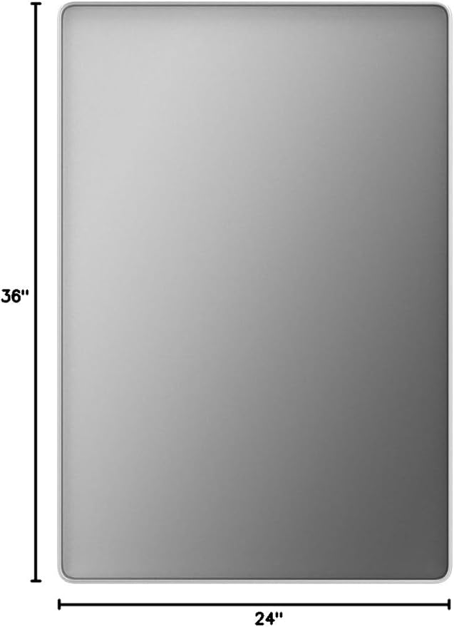 LOAAO 24X36 Inch Brushed Nickel Bathroom Mirror, Rounded Rectangle Silver Metal