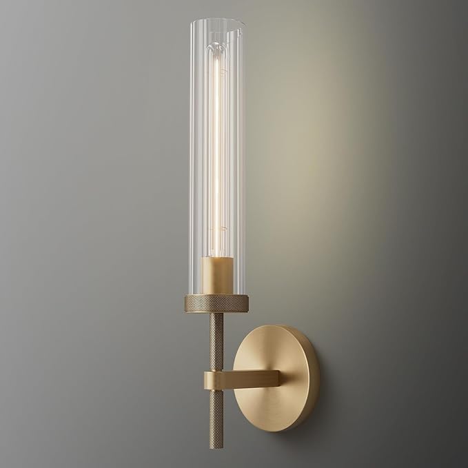 Gold sconces Wall Lighting, 19" Knurling Bathroom Vanity Light Fixtures, Brass Wall Lamp Modern Wall Lights for Mirror Living Room Hallway Staircase