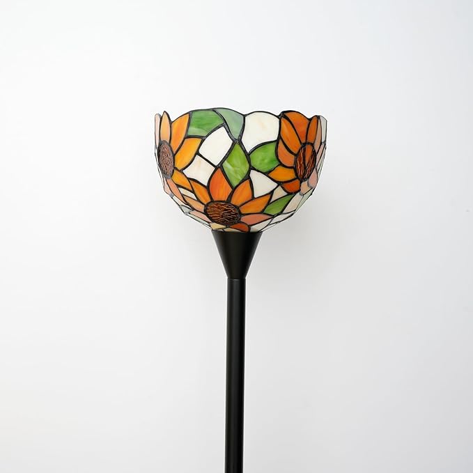 Tiffany Floor Lamp Tochiere Standing Lamp Yellow Sunflower Style Stained Glass Floor Light Vintage Tall Pole Uplight Corner Lamp with Foot Switch for Home Decor Living Room Bedroom