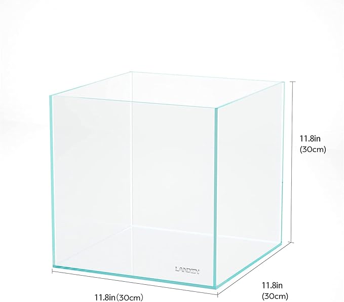 Landen 30C 6.6 Gallon Rimless Low Iron Aquarium Tank, W11.8×D11.8×H11.8 in(30x30x30cm) 5mm Thickness with Nano Foam Leveling Mat Included