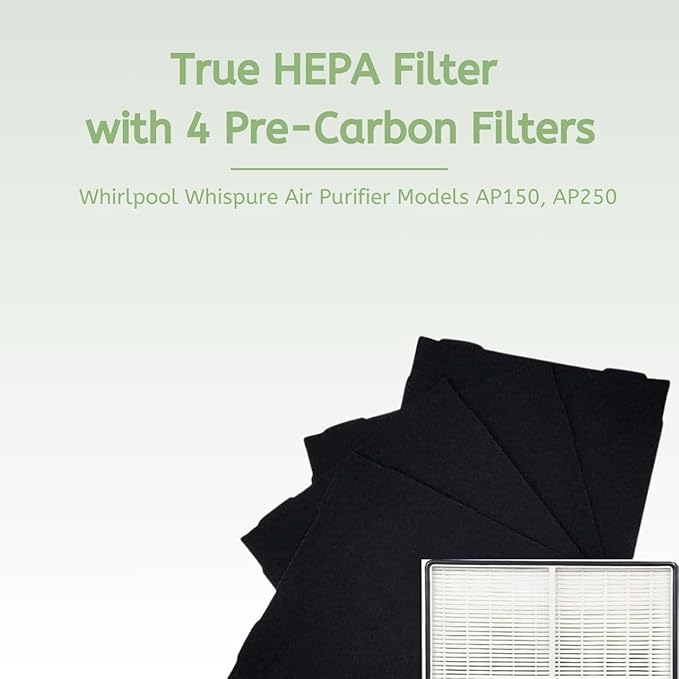 Nispira True HEPA Filter with 4 Pre-Carbon Filters Compatible with Whirlpool
