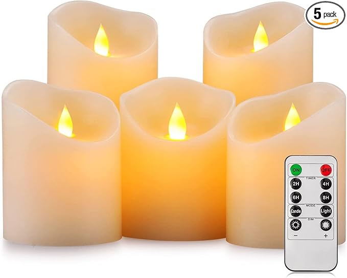 Flameless Candles, Flickering Moving Flame LED Candles Set of 5 Pillar