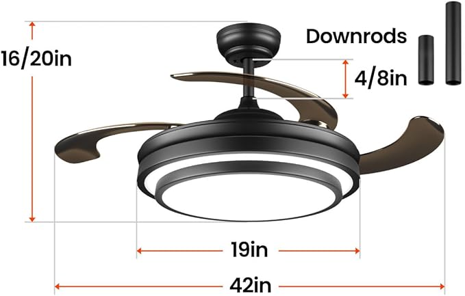 42 Inch Black Modern Ceiling Fan