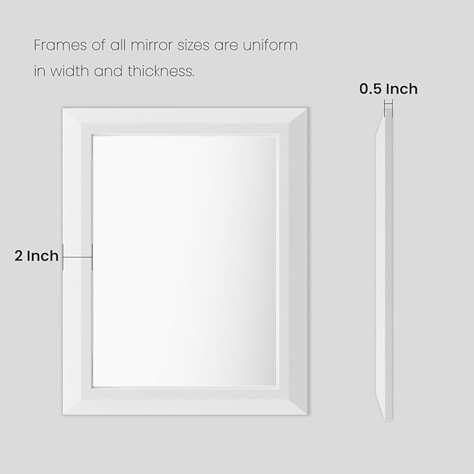 Amorho Bathroom Mirror, 60X36 Inch White Thick Metal Framed Wall Mirrors