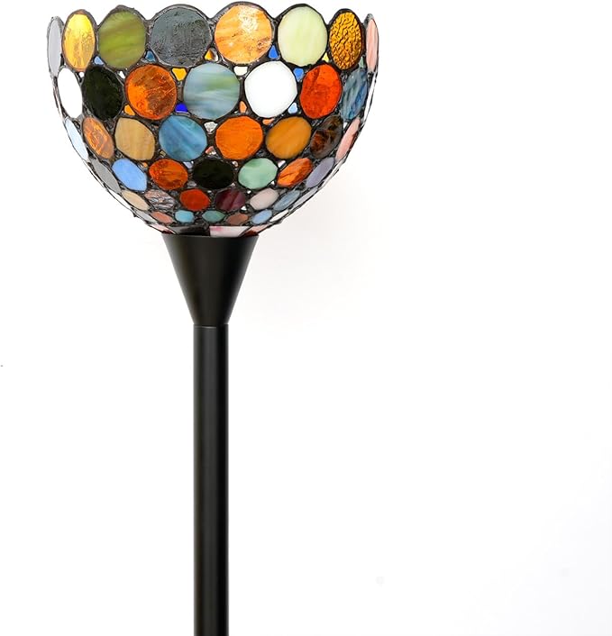 Tiffany Floor Lamp Tochiere Standing Multicolored Stained Glass Floor Light Vintage Tall Pole Uplight Lamp Rustic Corner Lamp with Foot Switch for Home Decor Living Room Bedroom