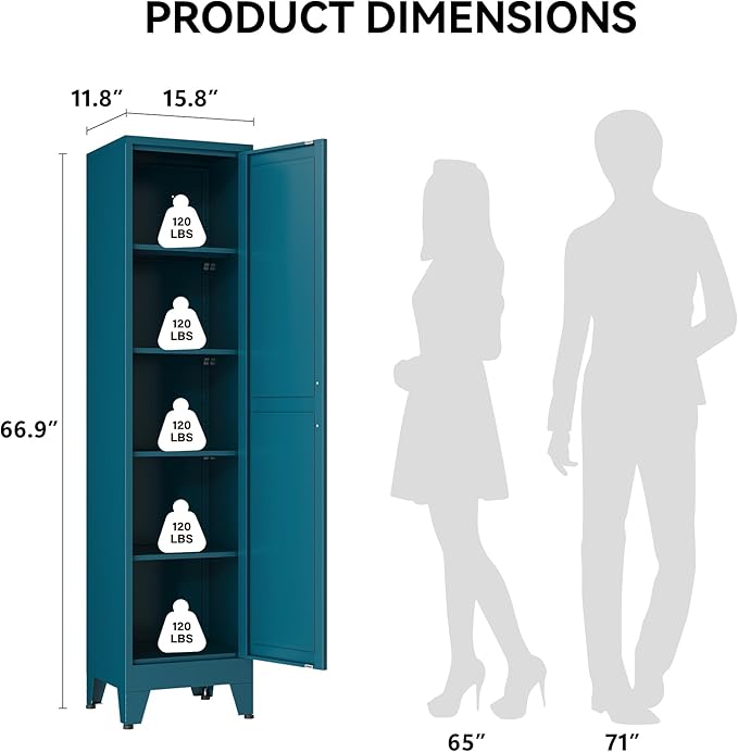 COFaR 67" Tall Pantry Cabinet, Peacock Blue Storage Cabinet