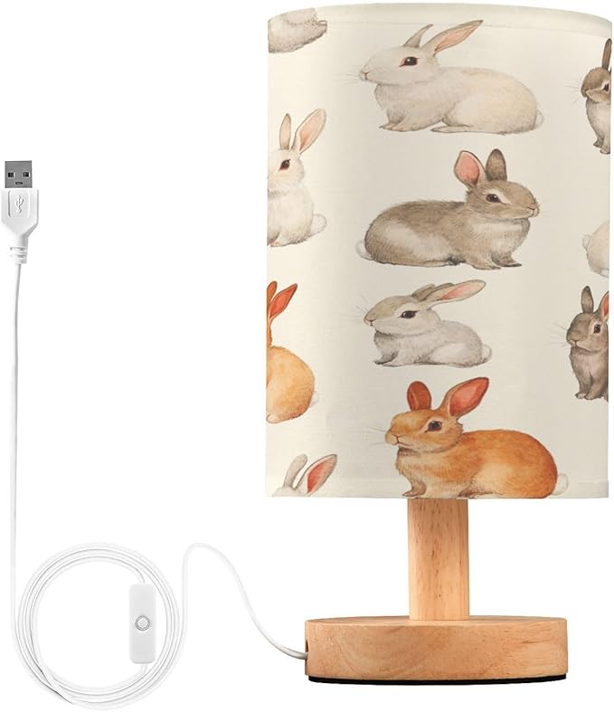 Rabbits LED Table Lamp for Bedroom Bedside Lamp with USB Charging Ports Decor Nightstand for Living Room Reading Dorm Desk Home Office