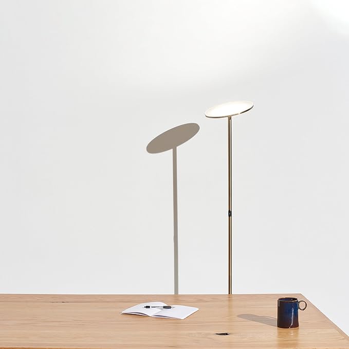 Brightech Sky LED Floor lamp for Living Rooms & Offices -Torchiere Super Bright , Dimmable, Tall Standing Lamp for Bedroom Reading - Gold Brass