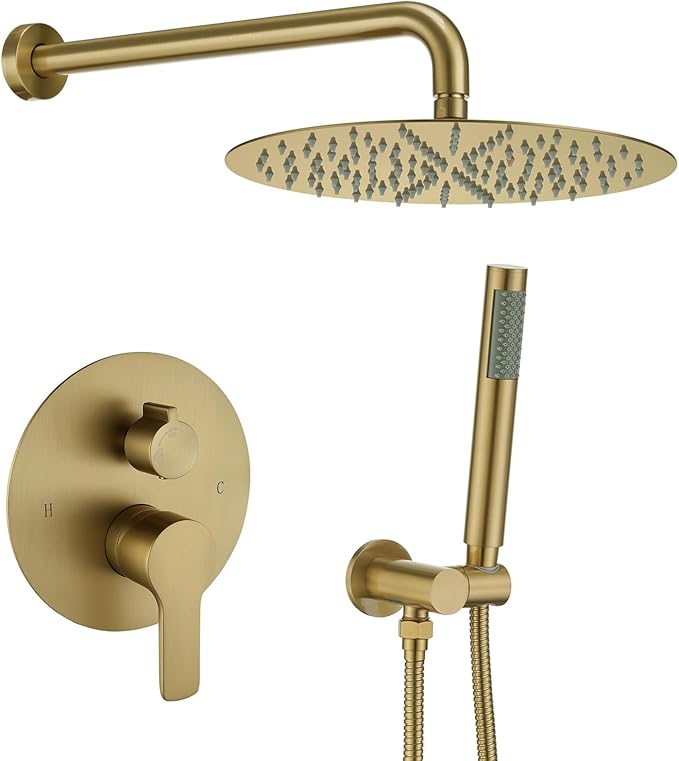 Iriber Brushed Gold Shower System Wall Mounted Shower Faucet Mixer Set