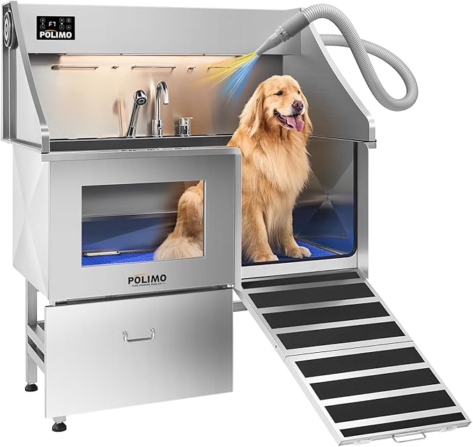 POLIMO Dog Wash Station with Pet Dryer & LED, Professional Dog Bathing Station