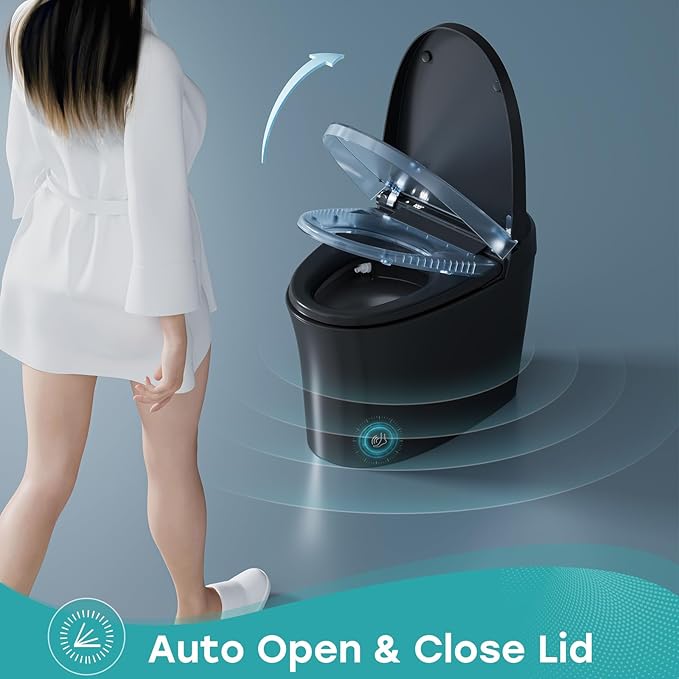 HOROW Black Smart Toilet with Pump and Bidet Built In, Bidet Toilet with Auto