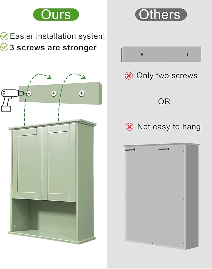 Bathroom Cabinet Wall Mount Buffering Hinge, Large Space Wooden Medicine Cabinet