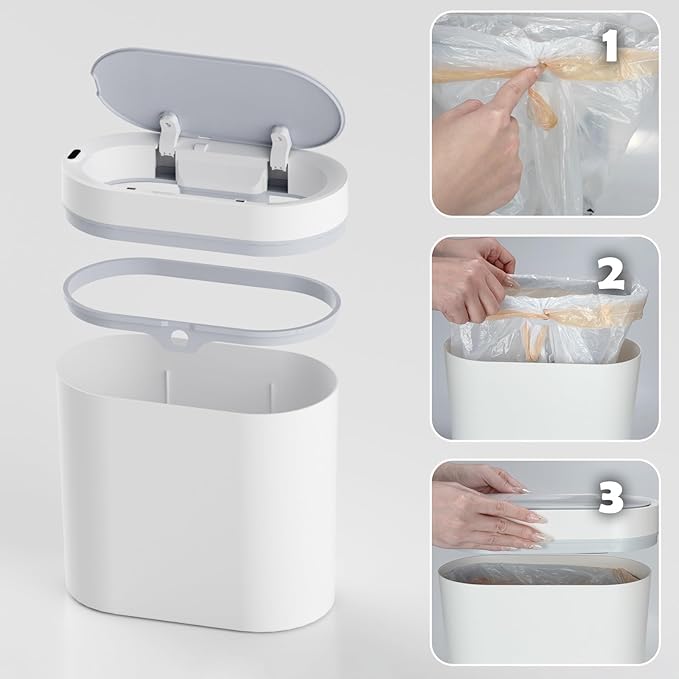 Bathroom Trash Can with Lid 2 Gallon Slim Motion Sensor Garbage Can Narrow