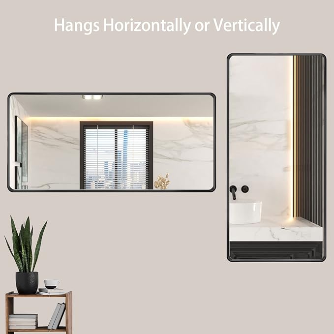 LOAAO 60X28 Inch Black Metal Framed Bathroom Mirror