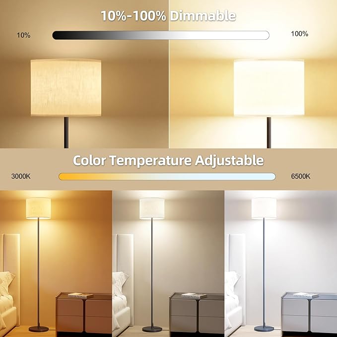 Keepsmile Dimmable Floor Lamps for LivingRoom with 12W LED Bulb, Foot Switch, Remote Custom Color Temperature Floor Light, Linen Shade Standing Lamps, Modern Tall Lamp for Office Bedroom Kid Room