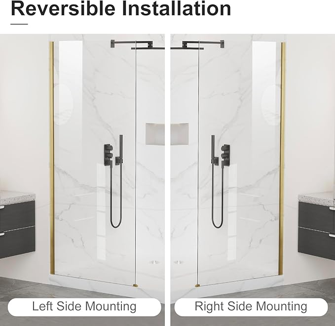 Bathbliss 36" W x 76" H Frameless Shower Glass Panel, 8mm Clear Tempered Glass
