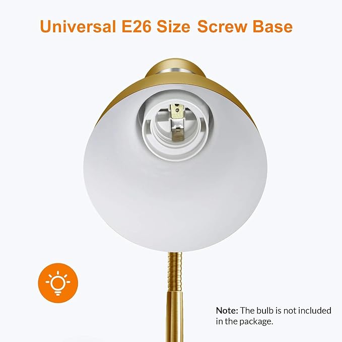 LEPOWER Metal Desk Lamp, Adjustable Goose Neck Table Lamp, Eye-Caring Study Desk Lamps for Bedroom, Study Room and Office (Gold)
