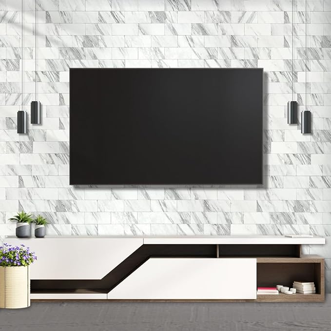 AULIGET 100-Piece White Marble Look Peel and Stick Backsplash Wall Tiles