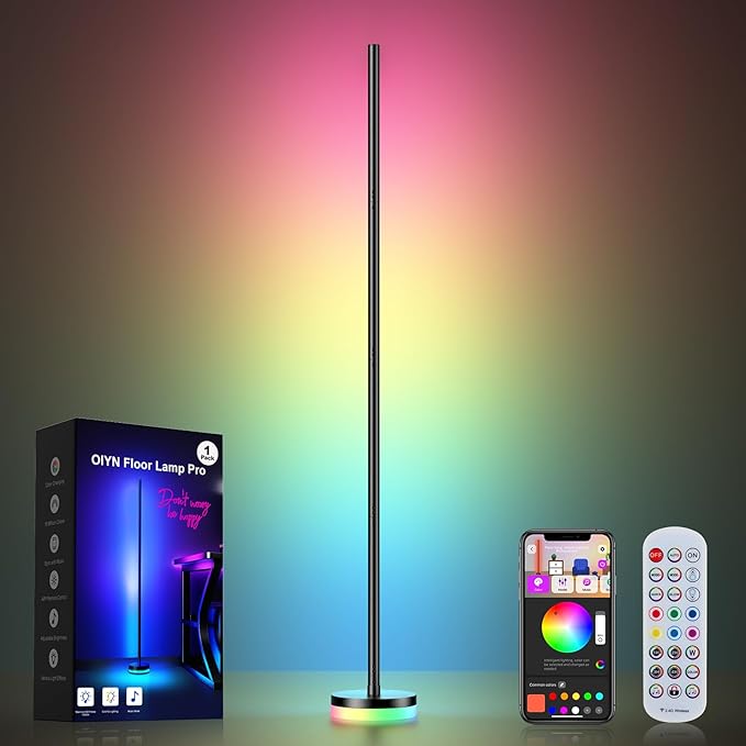 Corner Floor Lamp, RGBICW LED Corner Lamp with 1300lm Smart Modern Floor Lamp,App & Remote Control,Music Sync,Color Changing Standing Lamp for Bedroom Living Room and Gaming Rooms