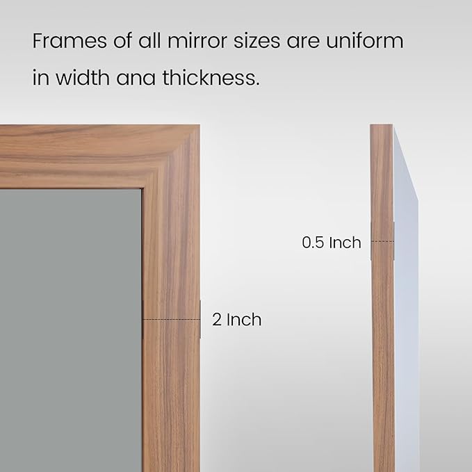 Amorho Bathroom Mirror for Wall, 60X40 Inch Walnut Wood Grain Metal Framed