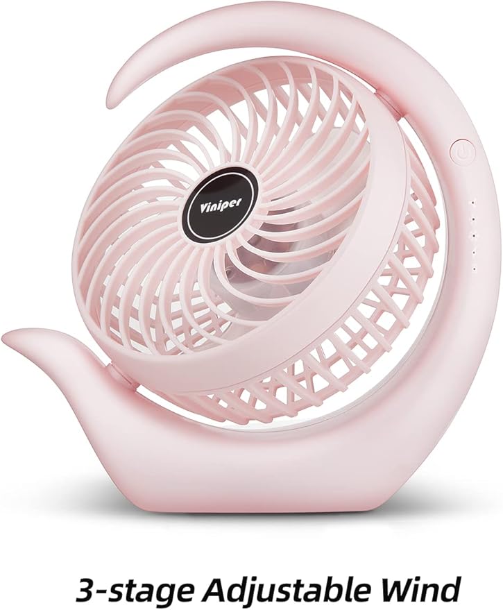 Viniper Battery Operated Fan, Usb Desk Fan : 180° Rotation and 3 Speeds