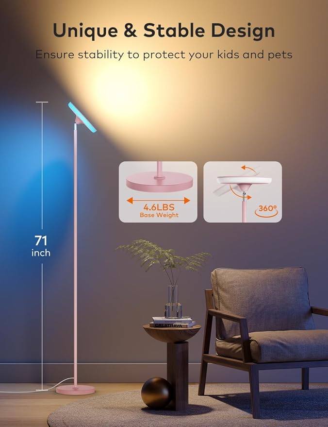 Bright Floor Lamp,42W 3700LM LED Torchiere Floor Lamps for Living Room, 71in Modern Tall Standing Light with Remote,Color & Brightness Dimmable Room Lamps,1/2/3H Timer for Bedroom,Office (Pink)