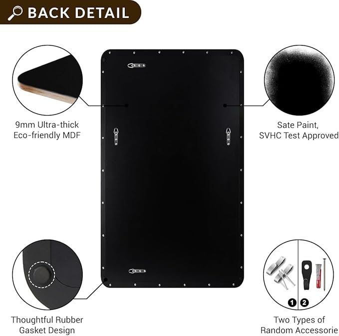 ANDY STAR 30”x48” Black Bathroom Mirror, Wall Mirror