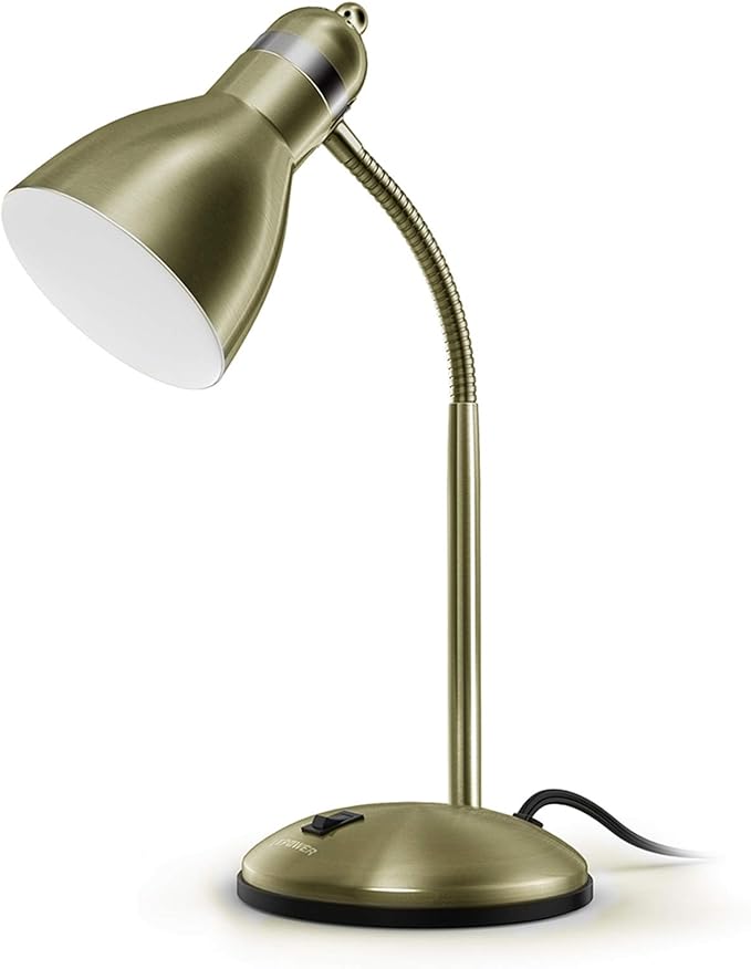 LEPOWER Metal Desk Lamp, Adjustable Goose Neck Table Lamp, Eye-Caring Study Desk Lamps for Bedroom, Study Room and Office (Bronze)