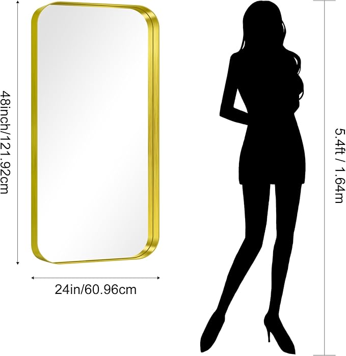 CIRCUMI Gold Bathroom Mirror, Rounded Corner, Tempered Glass, Large Mirror