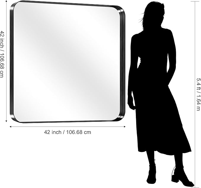 CIRCUMI Black Bathroom Mirror, Rounded Corner, Tempered Glass, Mirror
