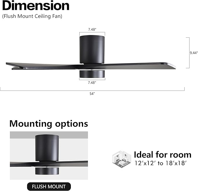WINGBO 54 Inch Flush Mount DC Ceiling Fan