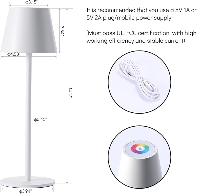 Maksone 2 Pack RGB Cordless Table Lamp, 6600mWh Rechargeable Battery Desk Lamp, 3000K Stepless Dimming and Led Color Changing Night Light, IP54 Waterproof Outdoor Portable Lamp for Patio (White)