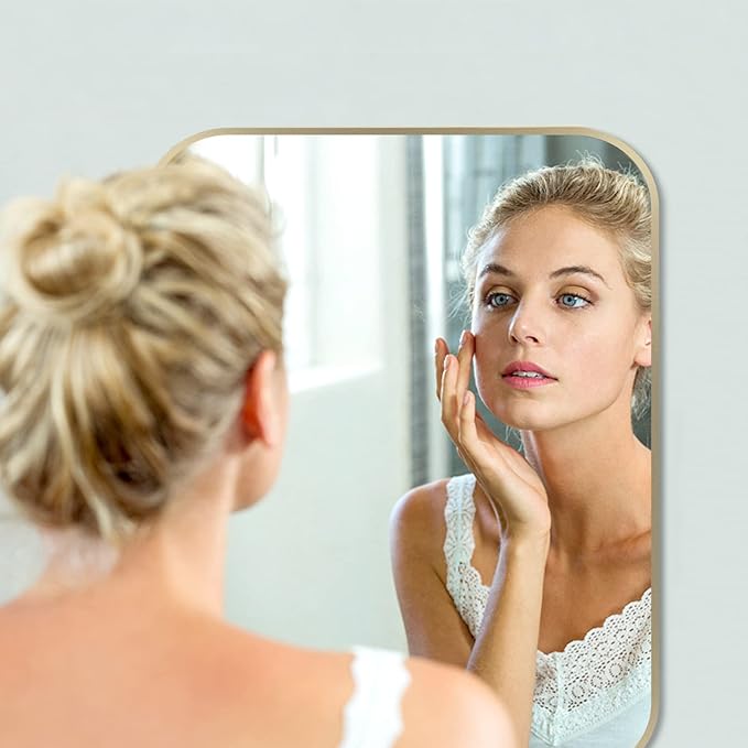 22x30 Inch Gold Bathroom Mirror, Brushed Gold Metal Framed Rectangular Mirror