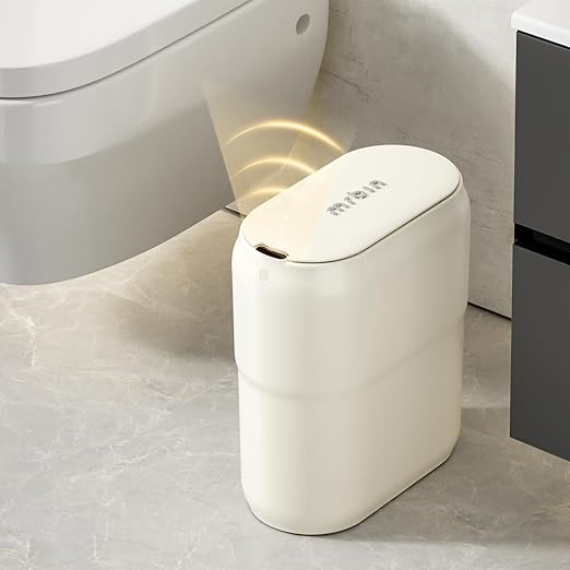 Slim Motion Sensor Trash Can for Bathroom, Automatic Compact Touchless Garbage