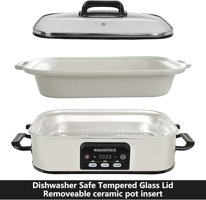 Magnifique 4 Quart Casserole Digital Slow Cooker, Premium Ceramic Bakeware