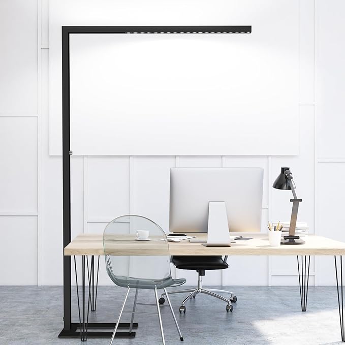 STERREN 77" LED Floor Lamp, 7350LM Dimmable Eye-Care Standing Piano Lamp, 70W Modern Tall Reading Light Bright Lighting for Office Living Room Bedroom, 4000K Natural Daylight - Black
