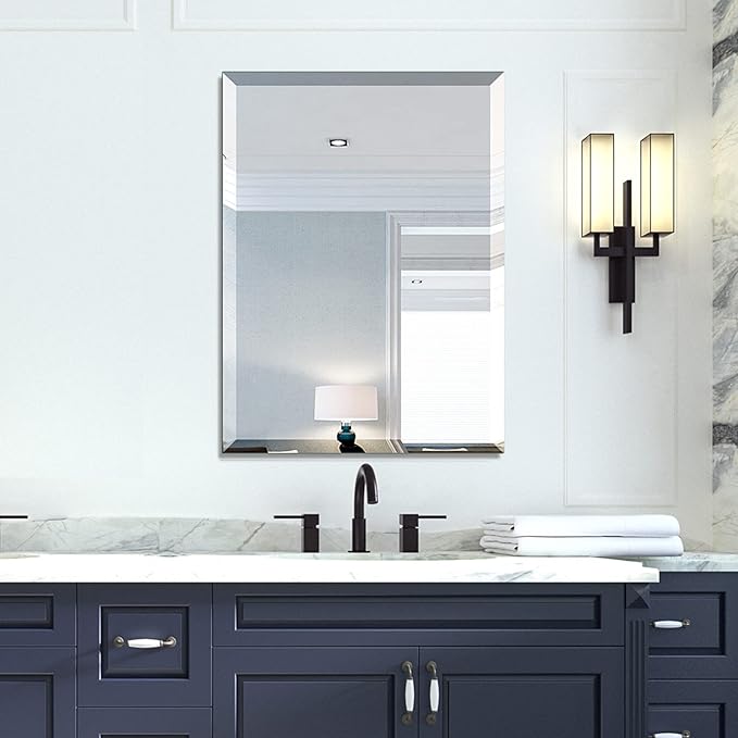 Mirrorons Beveled Mirror, Wall Mirror 24" x 32", Frameless Rectangle Bathroom