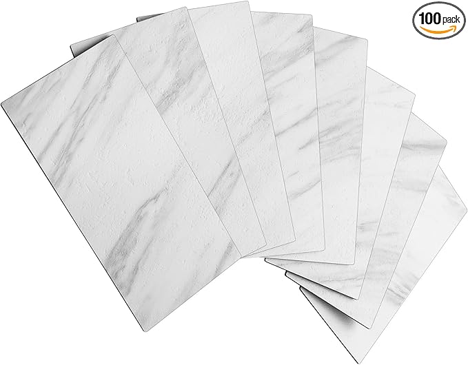 AULIGET 100-Piece White Marble Look Peel and Stick Backsplash Wall Tiles
