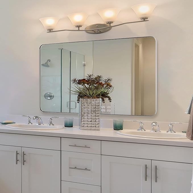 ANDY STAR Brushed Nickel Bathroom Mirror, 24”x40” Rounded Corner Rectangle