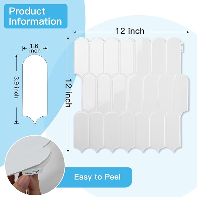 Art3d 12 x 12 Inch Heavy-Duty Peel and Stick Backsplash, Self-adhesive Wall