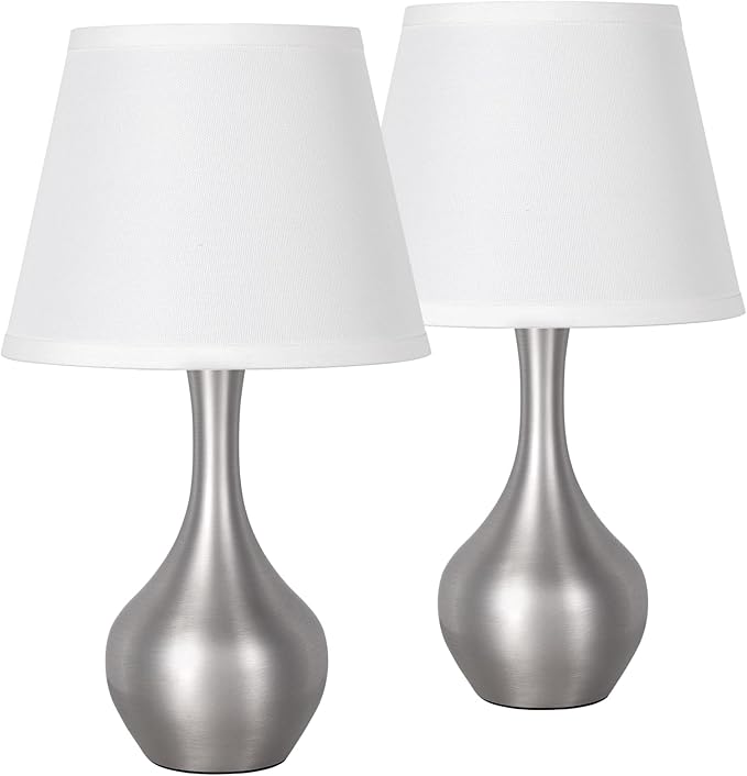 Seealle Touch Table Lamps for Nightstand Set of 2, 3-Way Dimmable Small Bedroom Lamps for Night Stands, Silver Bedside Lamps for Living Room, Kids Room, End Table(LED Bulbs Included)