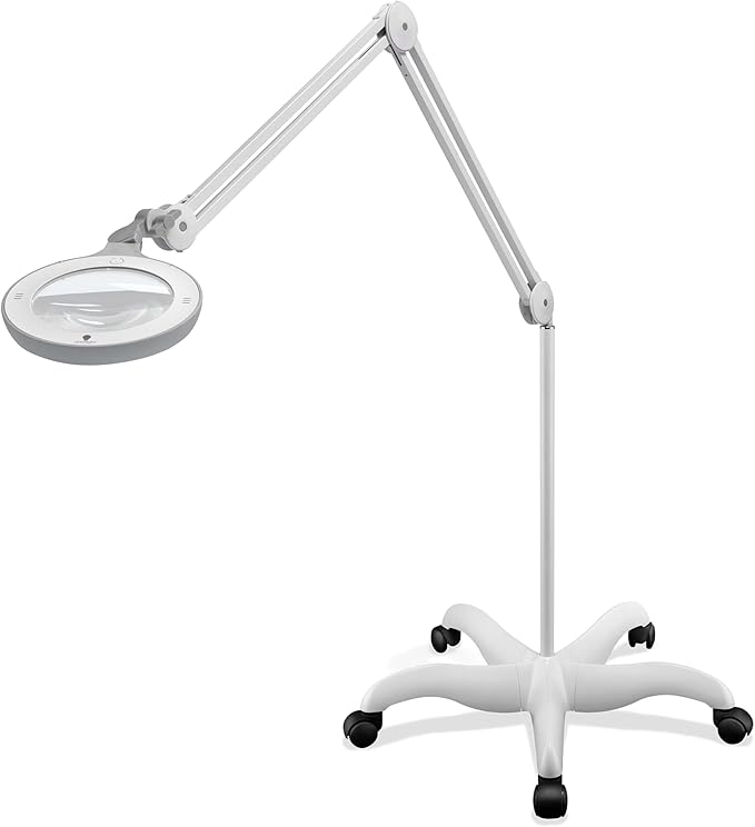 Omega 5 - Premium LED Magnifying Lamp with Interchangeable Glass Lenses, Adjustable Arm, and Dimmer Switch for Professionals in Health & Beauty, Model Making, and Low Vision Applications