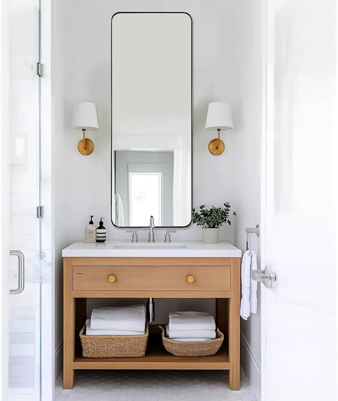ANDY STAR 18" x 48" Full Length Wall Mirror, Large Polished Chrome Mirror