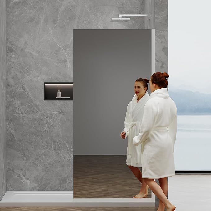 36"x76" Fixed Glass Shower Door, Single Mirror Privacy 3/8" Thick Tempered Glass