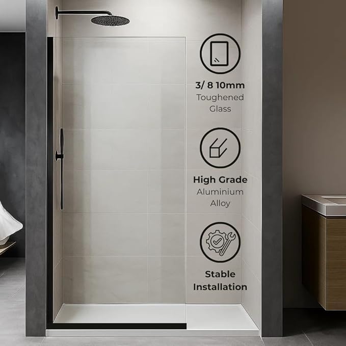 Fixed Glass Shower Wall Panel, 10mm Thick Glass Door 30" x 76", Frameless